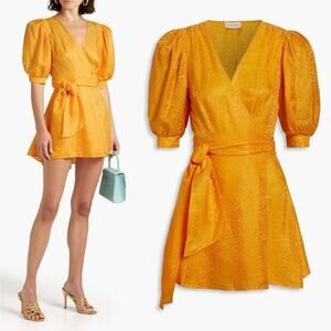 Ronny Kobo Anna NWOT Mini Wrap Dress Leopard Marigold Silk Women Sz Large